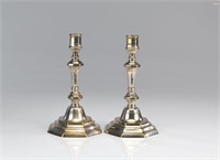 Pair of 18th C French silver plate candlesticks