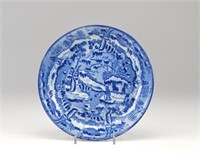 19th C English blue and white transferware dish