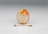 10k gold cameo brooch and gold stick pin