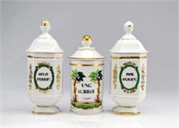 Three early 19th C porcelain apothecary jars