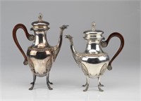 French silver plate footed teapot and coffee pot