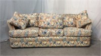White Wicker Rattan Framed Upholstered Sofa
