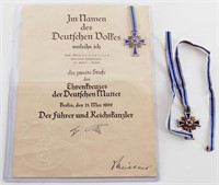 2- WWII German Mother's Crosses,1 with Certificate