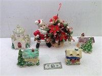 (4) Christmas Display Houses 1980's W/ Floral