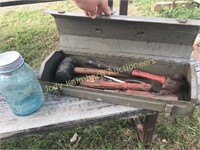 Old metal toolbox and contents