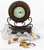Mantel Clock, Winding Clock Keys, Covered Dish