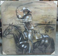 Roping Cowboy in Charcoal Print
