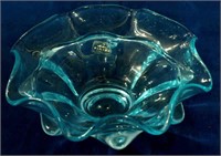 Opaque Blue Double Crimped Glass Bowl - Viking