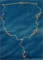 Silver Necklace w/ Blue Cat's Eye Stones