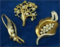 Vintage Gold Tone & Pearl Fashion Jewelry Pins (3)