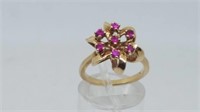 10K Yellow Gold Floral Ring with Rubies