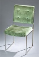 Set of 5 green upholstered chrome chairs.