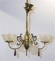 4 light Victorian style brass chandelier.