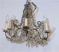 6 arm brass and crystal chandelier. 20th century.