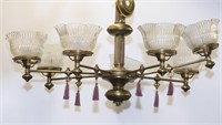 7 arm brass chandelier. Early 20th century.