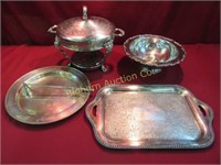 Silver Plate Serving Trays, Bowl Candle Snuffer