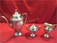 Silver Plate Tea/Coffee Pot, Creamer, Sugar Bowl