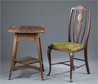 Art Nouveau table and chair. Early 20th c.