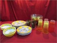 Dishes; 4 Place Setting, Plastic Bowls, Cups,