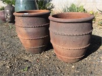 Pair of Large Unglazed Pots with Texture Rings