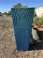 Tall Square Blue Textured Pot