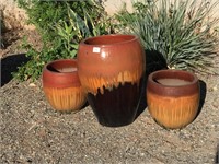 Trio of Amber Drip Pots