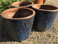 Trio of Medium Rustic Blue Pots