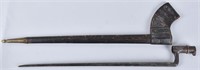 19th CENT.  ANGULAR BAYONET and LEATHER SCABBARD