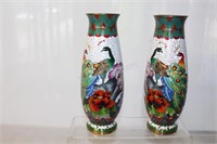 Enamel Cloisonne Peacock Vases