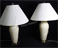 Tall Ceramic Lamps with Clear Applied Glass Swirl