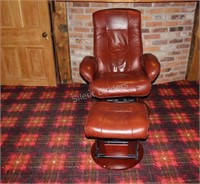 Brownish Red Leather Rocker with Ottoman