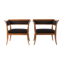 Pair of French Empire style cherrywood armchairs