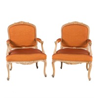 Pair Louis XV style beechwood fauteuils