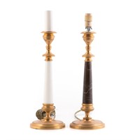 Two contemporary candlestick lamps