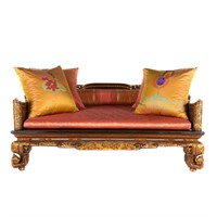 Chinese carved & lacquered wood opium bed