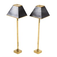 Pair contemporary brass candlestick lamps