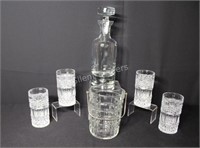 Vintage Decanter, Ice Bucket & Crystal Glasses