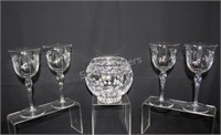 Etched Lily of the Valley Crystal Bowl & Glasses