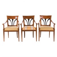 Three Italian Classical style cherrywood armchairs
