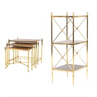 Two Regency style brass & leather top side tables
