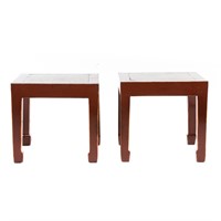 Pair Chinese red lacquered side tables