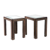Pair Maitland-Smith leather bound glass top tables
