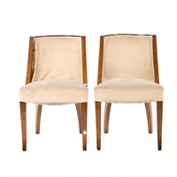 Pair Art Deco walnut side chairs