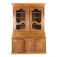 Country French carved oak secretary bookcase