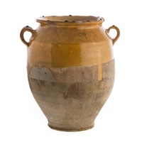 French partial glazed ceramic olive pot