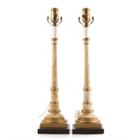 Pair faux marble painted columnar table lamps