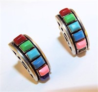 Pair Of Sterling Silver & Colored Stone Earrings