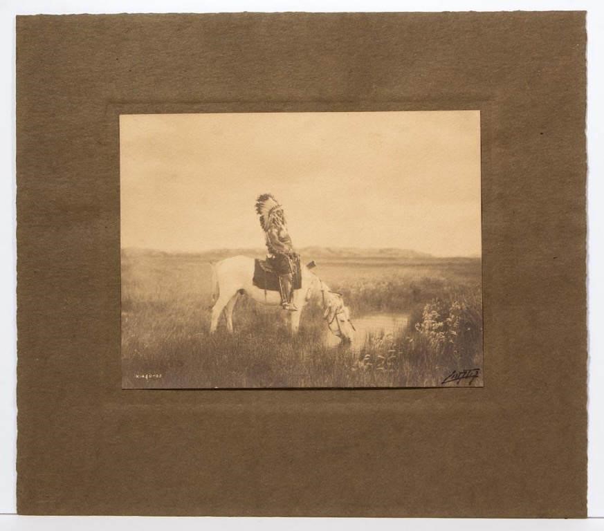 Edward Sherriff Curtis (American, 1868-1952) "Oasis in the Badlands" goldtone/orotone, signature and 1905 copyright blindstamp in image, mounted on original backing paper with Curtis Studio blindstamp, 6" x 8" image