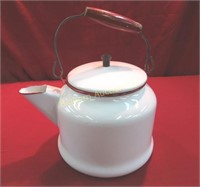 Vintage Enamel Ware Tea Pot w/ Red Trim
