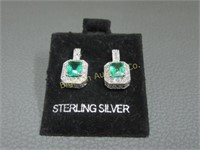 Earrings: Sterling Silver w/ Green Stones